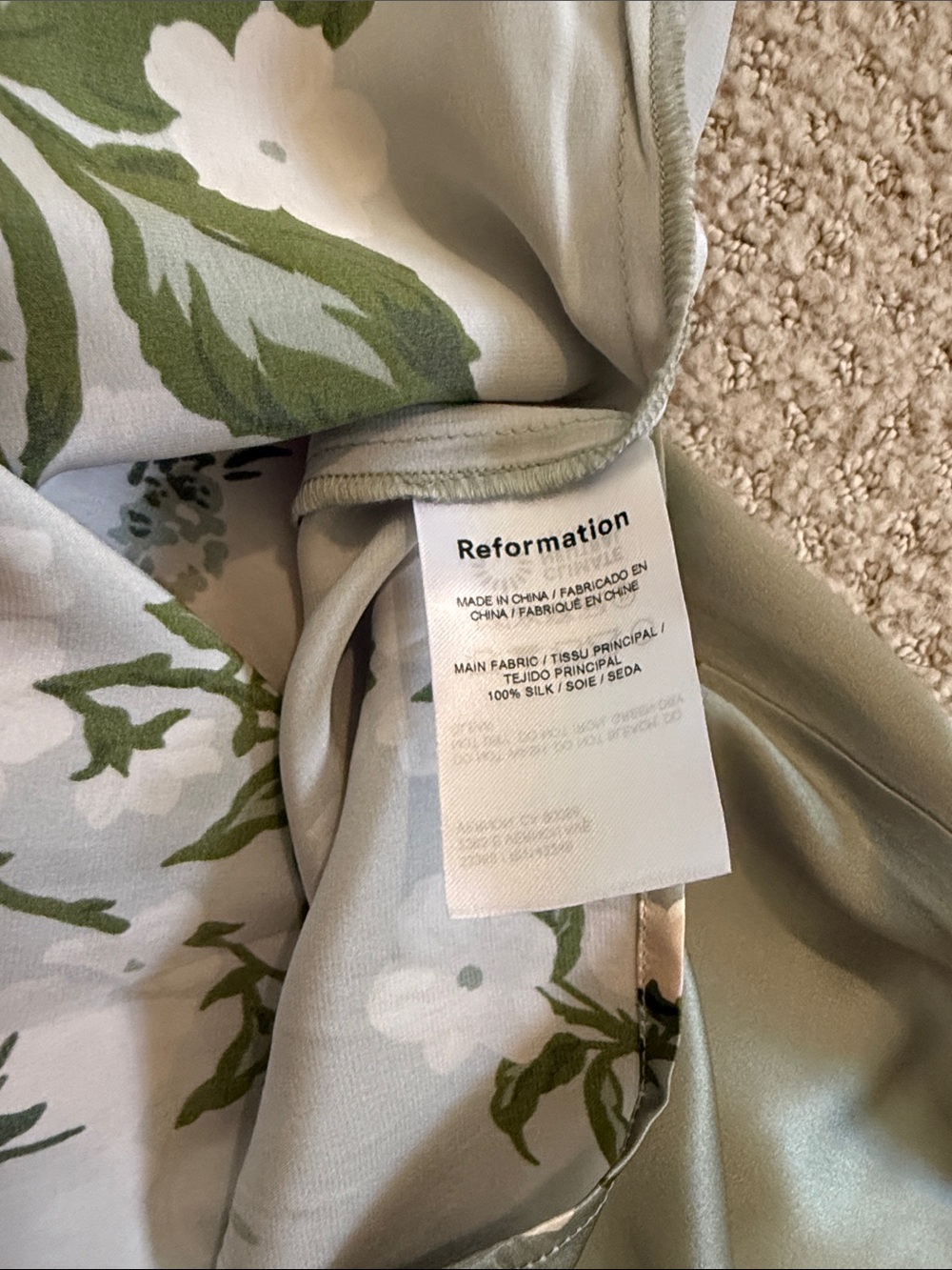 Reformation Sage Green Floral Halter Silk Mini Dress - Picture 6 of 7